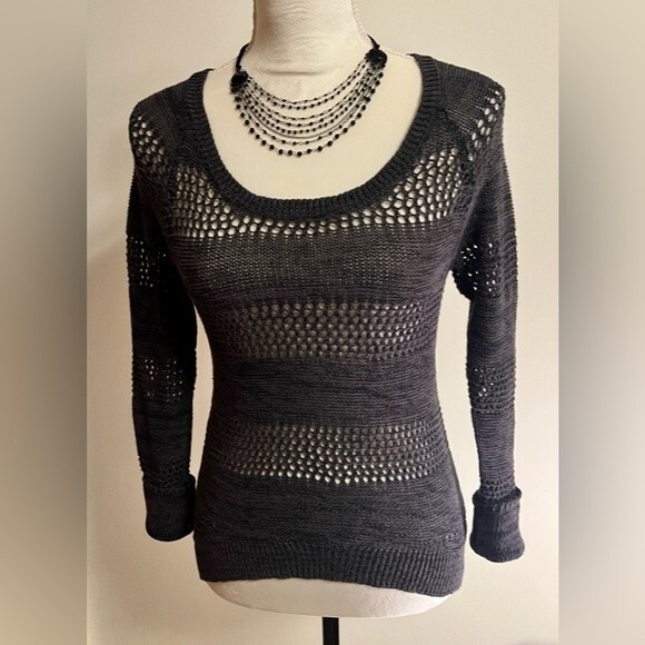 Roxy Gray Open Knit High Low Sweater SZ M - Picture 1 of 8